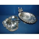 A silver plated shell shaped Dish decorated with a squirrel, for holding nuts, etc,