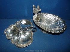 A silver plated shell shaped Dish decorated with a squirrel, for holding nuts, etc,