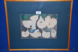 A framed and mounted Pen and Watercolour, entitled "Swans at Stratford",