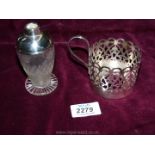 A Silver glass holder, Birmingham hallmarked together with a perfume bottle base, London hallmark,