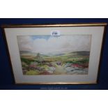 A framed and mounted Watercolour depicting a country garden overlooking rolling hills,