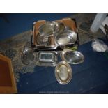 A quantity of miscellaneous entree dishes, Sheffield plate, etc. some a/f.