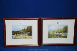 A pair of hand painted lithographs by Brendan Hayes : 'Fitzgerald's Bar Avoca' and 'Avoca Co.