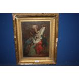 A framed Oil on canvas depicting 'Jesus Descent From the Cross', 16 3/4'' x 20 3/4'', frame a/f.