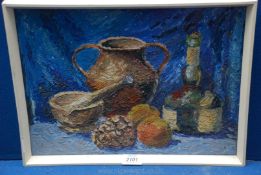 An Oil impasto still life of pestle and mortar.