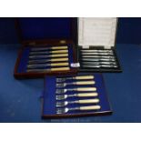A set of plated Fish Eaters by Atkins Bros and plated tea knives by Martin Hall & Co,