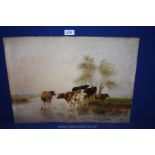 An unframed Oil on board of cattle in a river, signed lower left H. Pennell,, 20 1/2'' x 15 1/2'' .