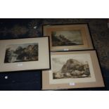 Three framed and mounted Prints from the original drawings by P.J. De Loutherbourg, published by R.