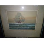 A Watercolour signed A.D. Bell depicting a clipper in full sail.
