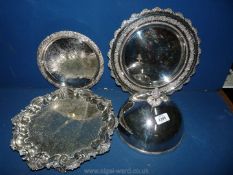 A quantity of plate including scalloped edged tray having three feet, 13" diameter,