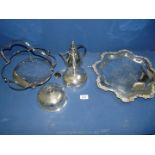 A large scalloped Tray, fruit bowl, candle snuffer and two small covers, etc.