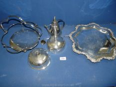 A large scalloped Tray, fruit bowl, candle snuffer and two small covers, etc.