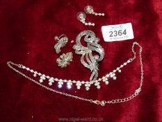 A marcasite brooch and earing set, etc.