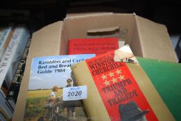 A quantity of books: Practical French Grammar, Book of Wales, Churchill etc.