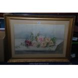 A framed Watercolour of a still life of Roses, 68 x 42 cms,