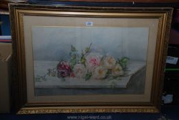 A framed Watercolour of a still life of Roses, 68 x 42 cms,