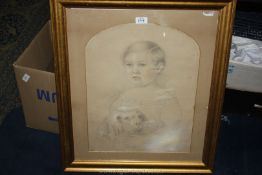 George Richmond, pencil drawing Portrait of a young boy with a dog.