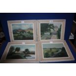 Four framed Oils on board depicting various country landscapes to include 'A Farm Near Llandovery',