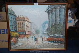 A framed Oil on board of a Parisian scene, signed indistinctly.