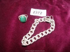 A 925 silver bracelet and malachite ring, UK hallmarked.