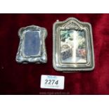 A small silver Photograph Frame 1 3/4'' x 1'', a/f and another small plated frame.