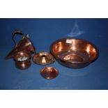 A quantity of copper including bowl (12 1/2'' diameter, 4'' high), a small wavy edged bowl, ashtray,