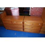 A teak style two over two drawer chest of drawers and a matching set of three drawers.