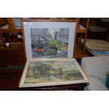 A glazed tapestry of the Flying Scotsman and print of the Haywain.