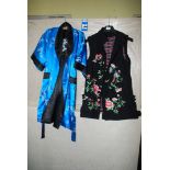 A satin short dressing gown and an embroidered sleeveless jacket (XL).