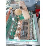 A Nuffield 3-cylinder Diesel cylinder head with valves and valve springs, rocker shaft and rockers,