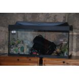 A fish tank with accessories