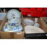 Two large Tureens, both a/f and an Oriental Bowl a/f and a box of dinnerware, meat plates, etc.