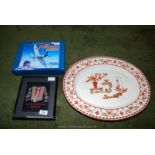 A framed picture, The Meccano Magazine Anthology and an oval meat platter.