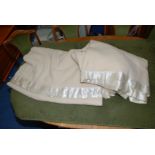 Two satin edged Whitney wool blankets, double size, cream colour.