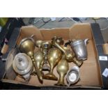 Box of various brass ware.