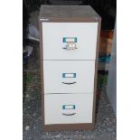 Bisley three drawer filing cabinet (no key)m 40'' high x 18 1/2'' wide x 24 1/2'' deep.