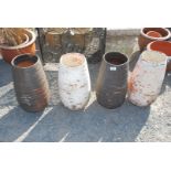 Four conical pottery garden planters 18'' high