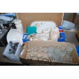 Box of various glasses, cutlery, kitchen tray, storage jar etc.