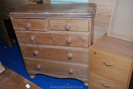 A two over three drawer pine set of drawers, 39" wide x 42" high x 18" deep.