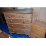 A two over three drawer pine set of drawers, 39" wide x 42" high x 18" deep.