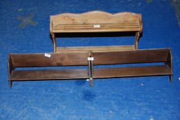 A hardwood pair of book troughs 21" and pine kitchen spice rack 23".