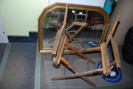 A gilt framed bevel plated mirror, 40" x 28" and folding directors chair frame.