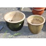 Two large glazed pottery planters,