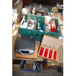 Camping gas stove, cylinders, slide boxes, shaving cream etc.