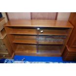 A teak glazed door, lounge display unit, 48" long x 36" high x 11" deep.