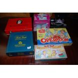 A box of children's games including Operation, dice games etc.