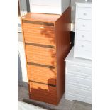 Teak veneer style filing cabinet, four drawer 54'' high x 19'' wide x 26'' deep.