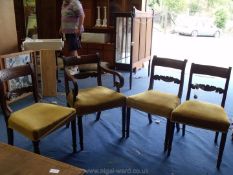 A set of three hardwood dining chairs plus a matching carver a/f. (repairable damage).