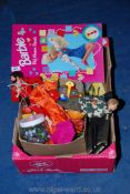 A box of children's toys including Action Man and marbles etc.