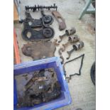 Nuffield spares including timing housings, 4 pistons and connecting rods, main bearing caps,